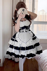 Black/White Love Double-Layered Ruffle Bowknot Sweet Plus Size Chinese Style Lolita Dress Full Set
